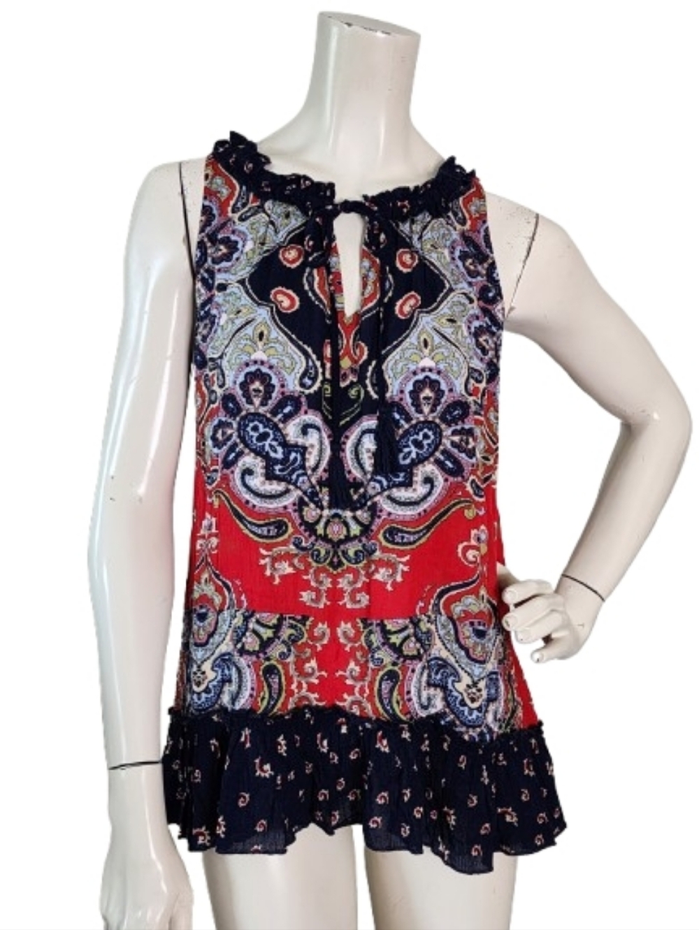 Bila Sleeveless Tunic Top Women's M Red Blue Paisley